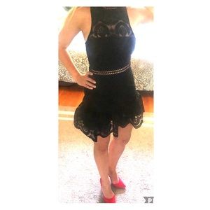 NWT Gorgeous black lace mini dress w/ mesh cutouts